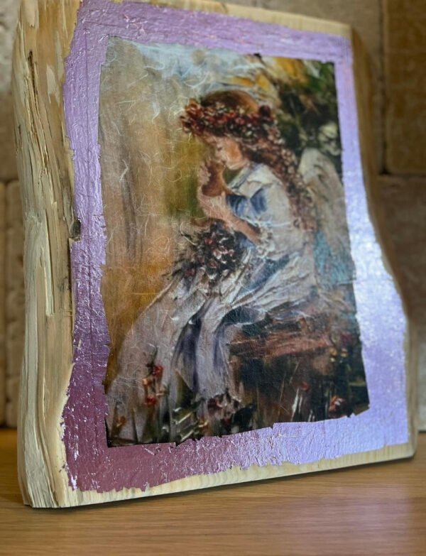 Angel Girl With Kitty Icon On Wood - Image 2