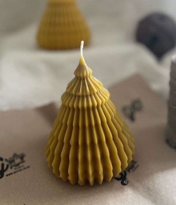 Large Bees Wax Modern Ribbed Christmas Tree Candle