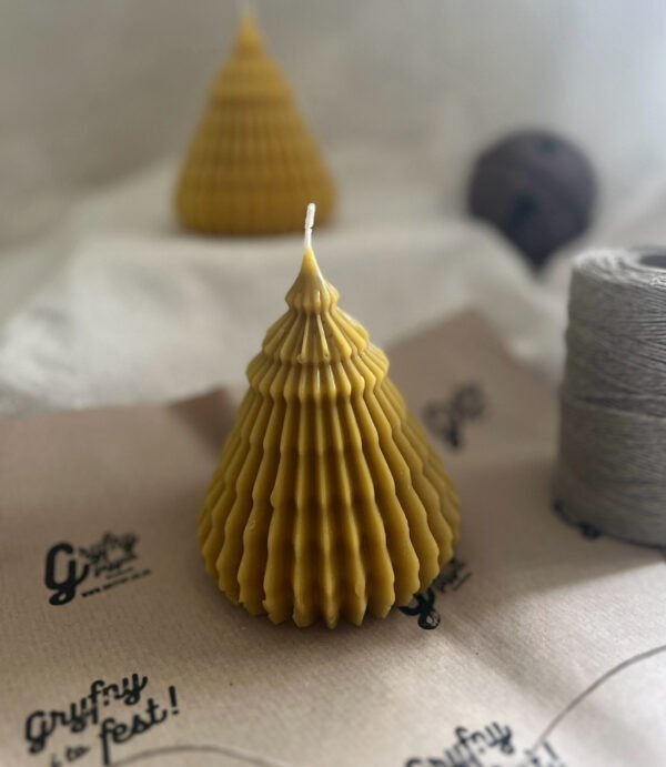 Large Bees Wax Modern Ribbed Christmas Tree Candle - Image 2