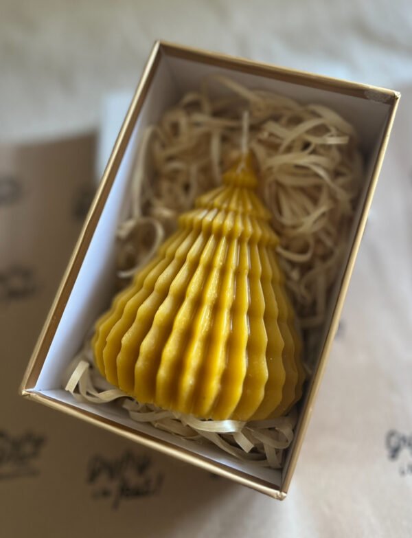 Large Ribbed Bees Wax Modern Christmas Tree Candle + Gift Box