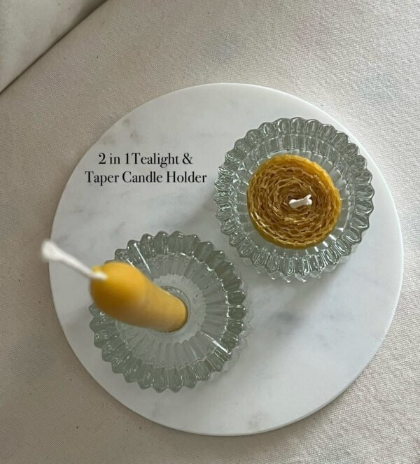 Glass Clear Ribbed 2-in-1 Candle Holder - Image 3