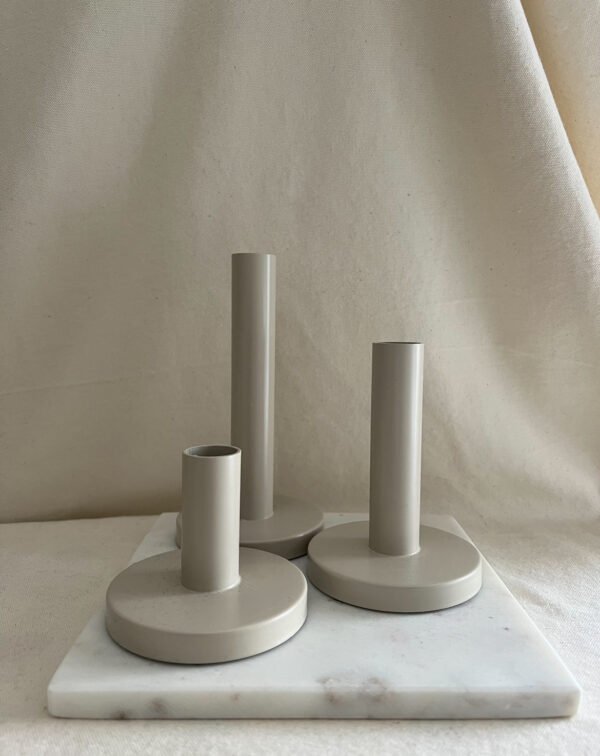 Minimalist 3-Piece Beige Candle Holder Set