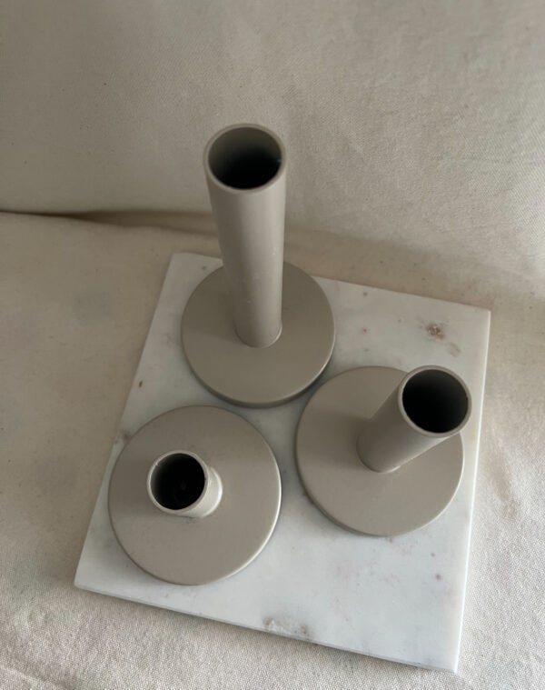 Minimalist 3-Piece Beige Candle Holder Set - Image 3