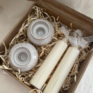 Ceramic Candle Holders  & 2 Ribbed Soy Candle Gift Set (4 Piece)