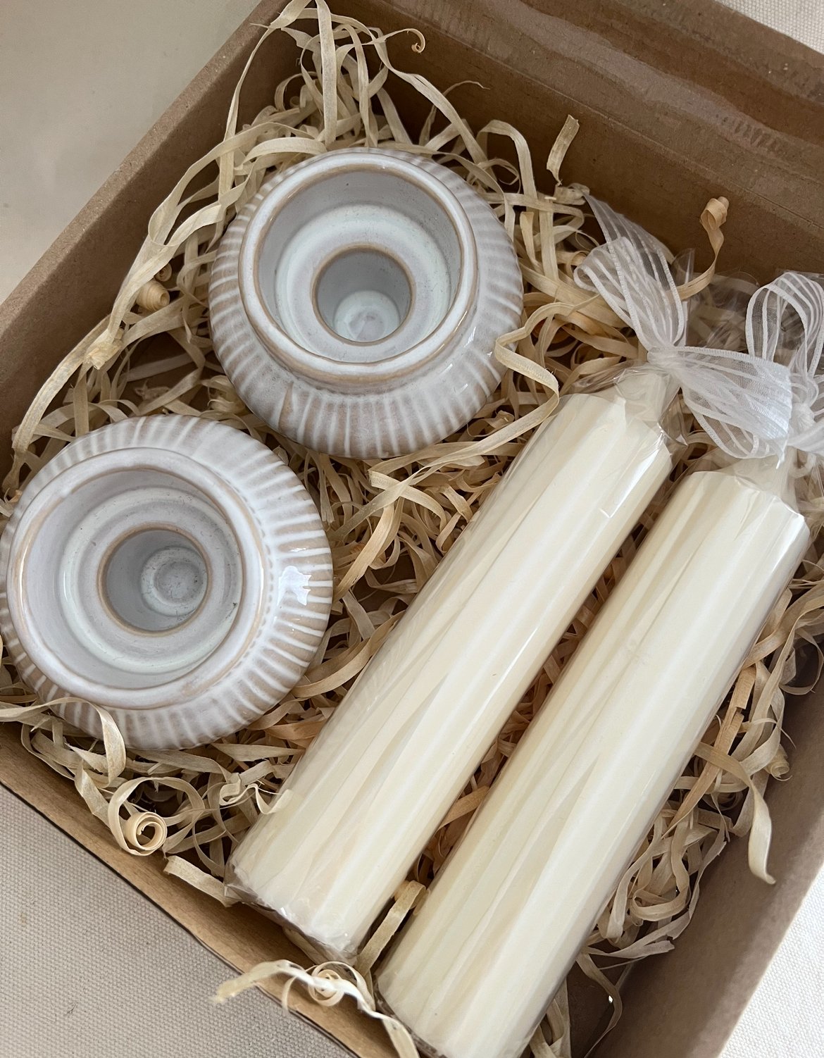 Ceramic Candle Holders & 2 Ribbed Soy Candle Gift Set (4 Piece) - Image 2