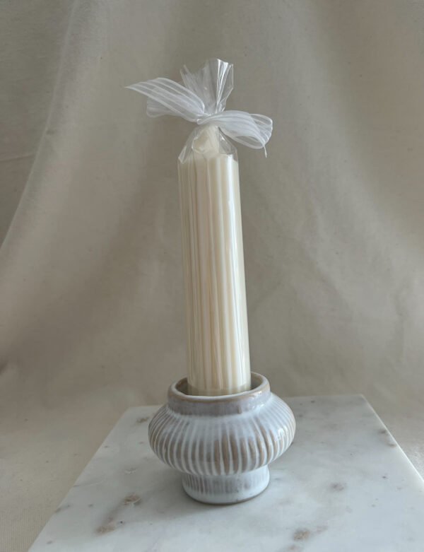 Small Farmhouse Ribbed Ceramic Candle Holder - Image 4