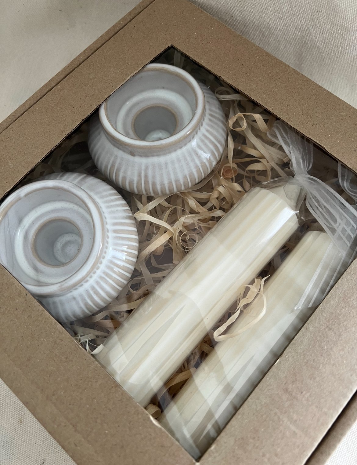 Ceramic Candle Holders & 2 Ribbed Soy Candle Gift Set (4 Piece) - Image 4