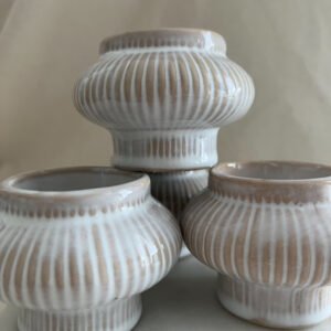 Small Farmhouse Ribbed Ceramic Candle Holder